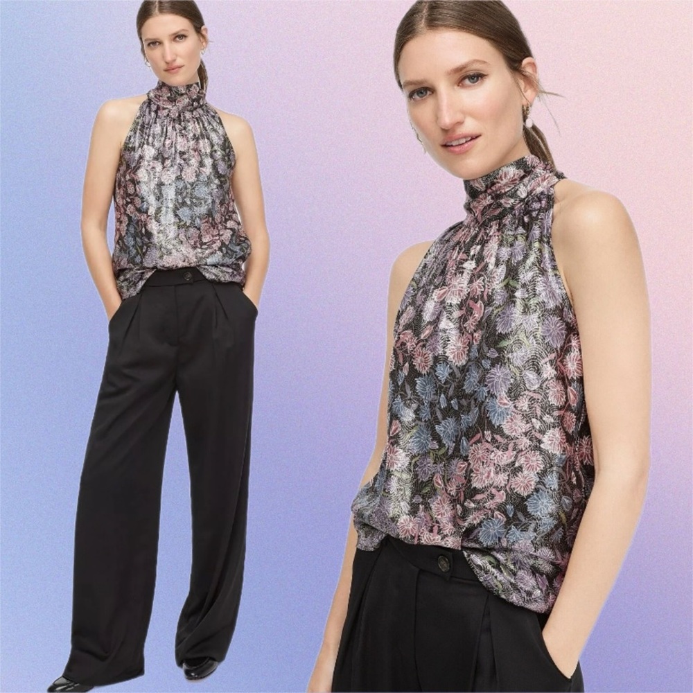j.crew collection • tie-neck top in shimmering floral jacquard s